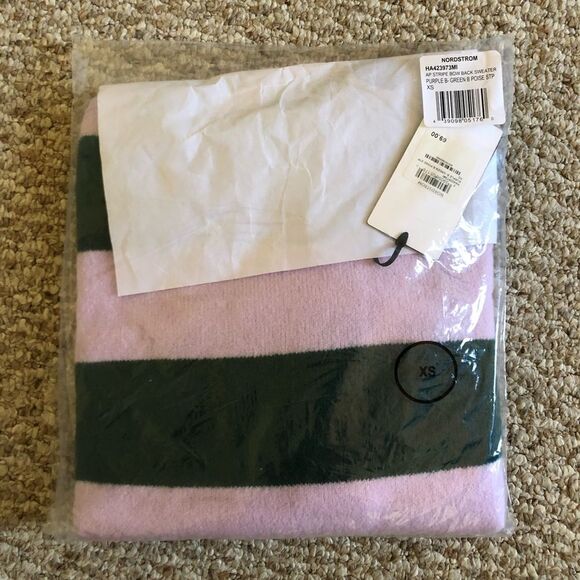 Atlantic-Pacific Green Lilac Green Stripe Bow Back Sweater Size XS - Picture 9 of 12